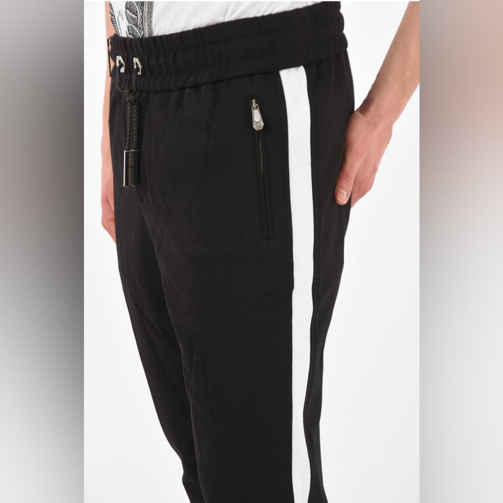 PHILIPP PLEIN 💀 ☆ Limited Edition ☆ Homme Black Joggers with White Stripe